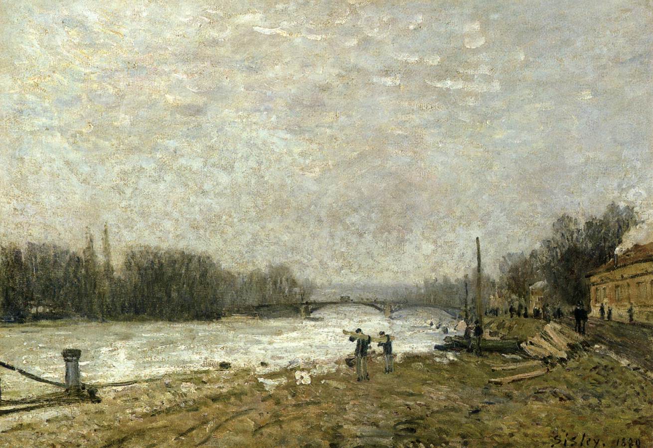 Après la débâcle, la Seine au pont de Suresnes