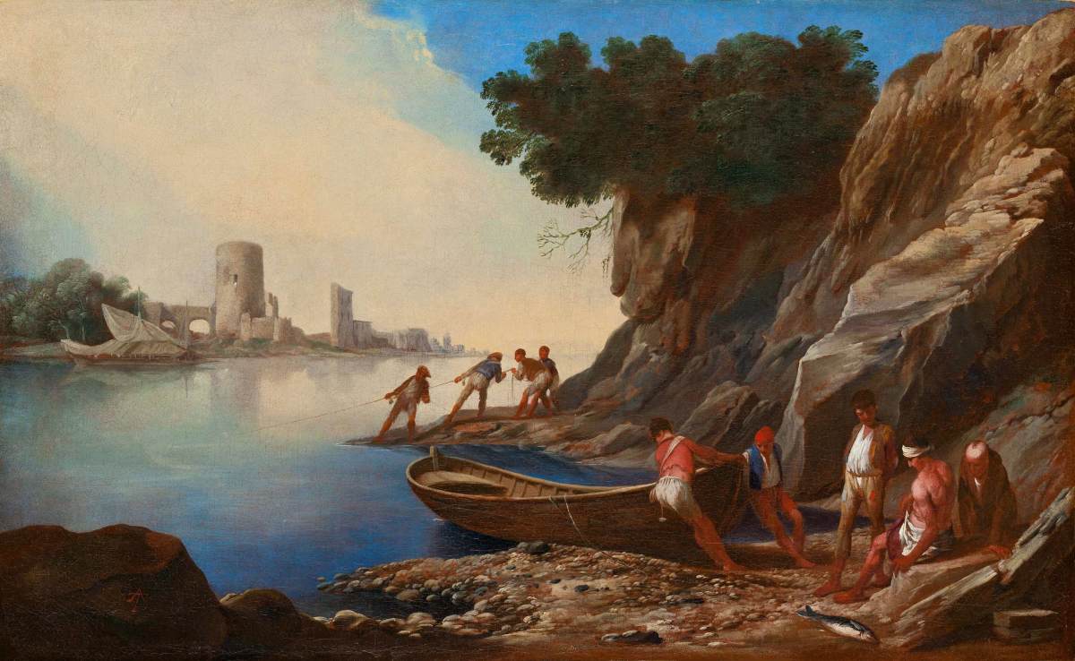 Paysage côtier avec des pêcheurs